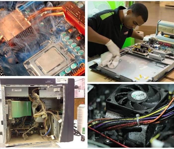 4 photo collage showing various methods of electronics cleaning